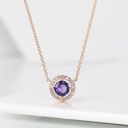 Vintage Rose Gold Sparkling Purple Crystal Necklace-Ariette Jewelry