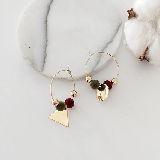 Gold Triangle & Velvet Beads Hoop Earrings-Ariette Jewelry
