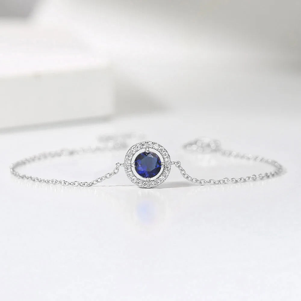 Vintage Silver Blue Crystal & Pave Border Bracelet-Ariette Jewelry