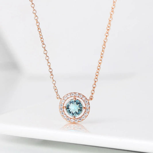 Rose Gold Light Blue Crystal Pendant Necklace-Ariette Jewelry