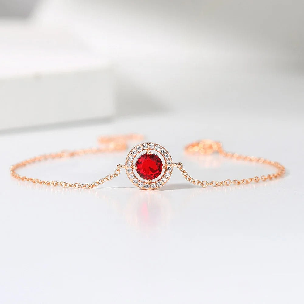 Classic Rose Gold Round Red Gem & Crystal Bracelet-Ariette Jewelry