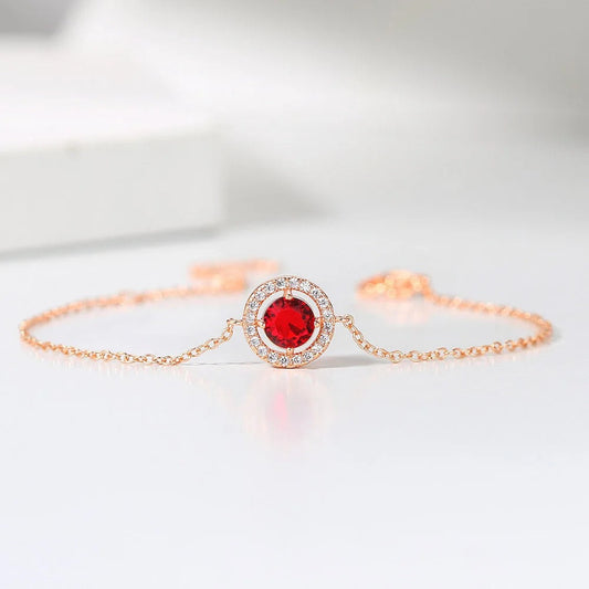 Classic Rose Gold Round Red Gem & Crystal Bracelet-Ariette Jewelry