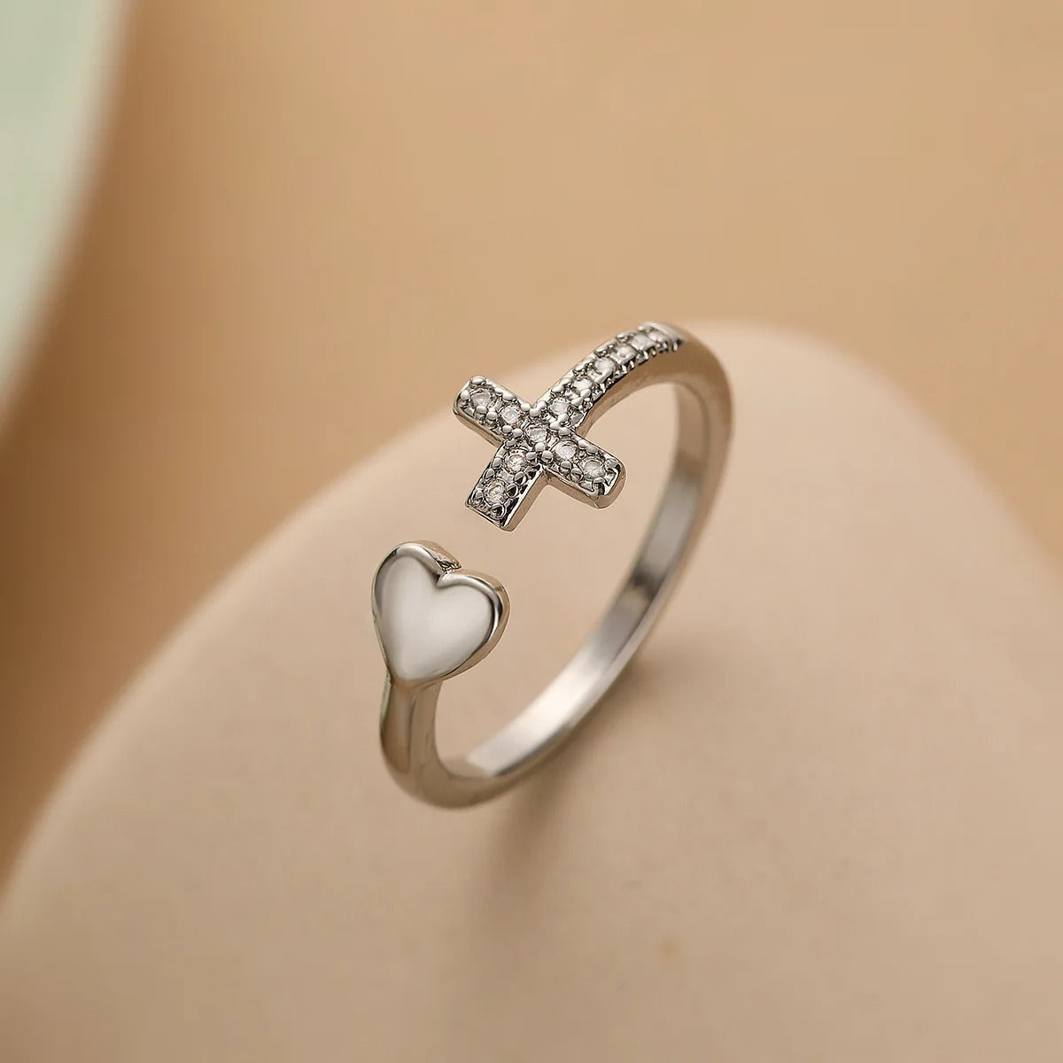 Vintage Love Cross Silver Resizable Ring-Ariette Jewelry