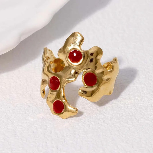 Vintage Gold Abstract Red Accent Adjustable Ring-Ariette Jewelry