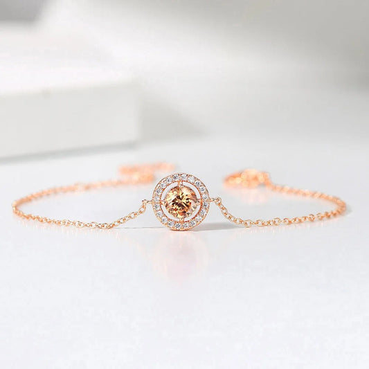Classic Rose Gold Round Orange Gem & Sparkling Border Bracelet-Ariette Jewelry