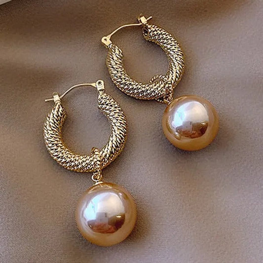 Vintage Gold Pearl Hoop Earrings-Ariette Jewelry