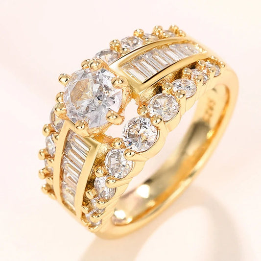 Vintage Gold Double Row Crystal Ring-Ariette Jewelry
