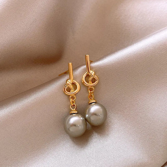 Gold Hoop & Grey Pearl Drop Earrings-Ariette Jewelry