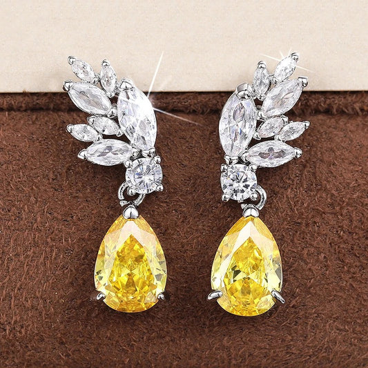 Bright Yellow Pear Zirconia Dangle Earrings-Ariette Jewelry
