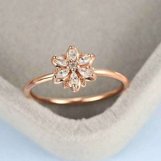 Rose Gold Flower Design & Sparkling Crystal Ring-Ariette Jewelry