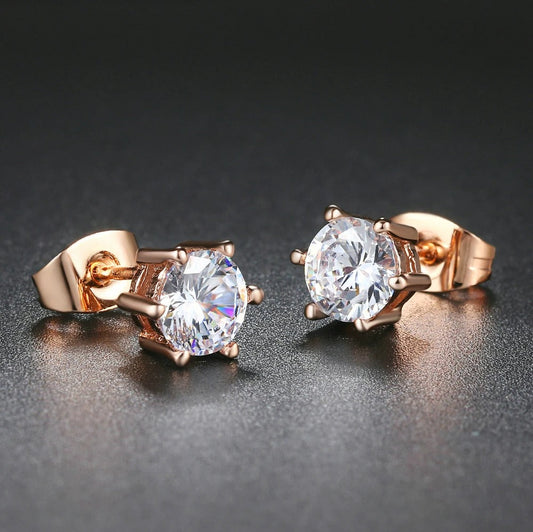 Classic Rose Gold Claw Brilliant Crystal Earrings-Ariette Jewelry