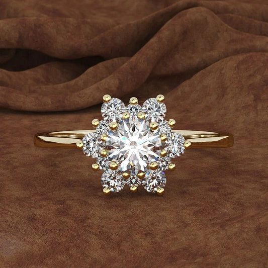 Vintage Gold Crystal Flower Cluster Shimmering Ring-Ariette Jewelry