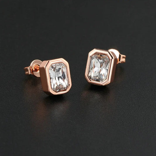 Vintage Rose Gold Rectangular-Cut Crystal Earrings-Ariette Jewelry