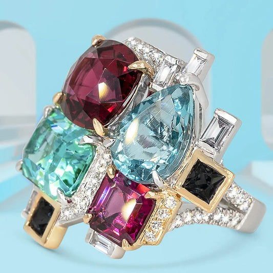 Vintage Multi-Color Gemstone Silver Ring-Ariette Jewelry