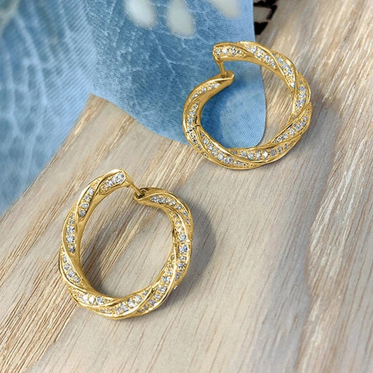 Gold Twisted Crystal Earrings-Ariette Jewelry