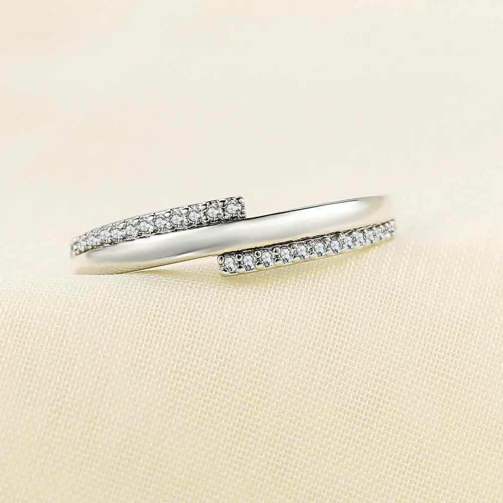 Vintage Silver Two Crystal-Lined Band Ring-Ariette Jewelry