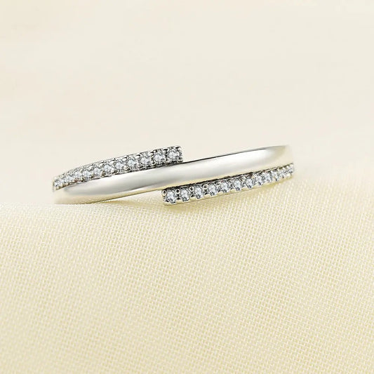 Vintage Silver Two Crystal-Lined Band Ring-Ariette Jewelry
