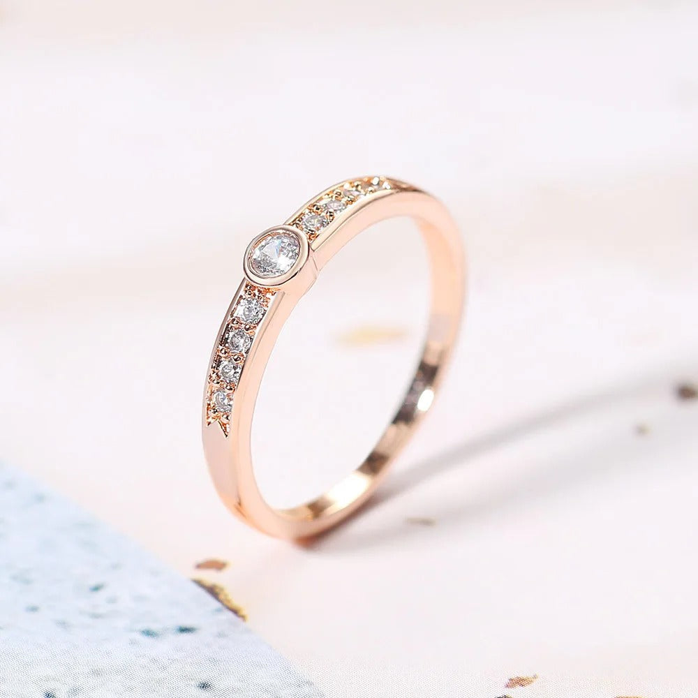 Rose Gold Center Round Stone & Paved Sparkling Ring-Ariette Jewelry