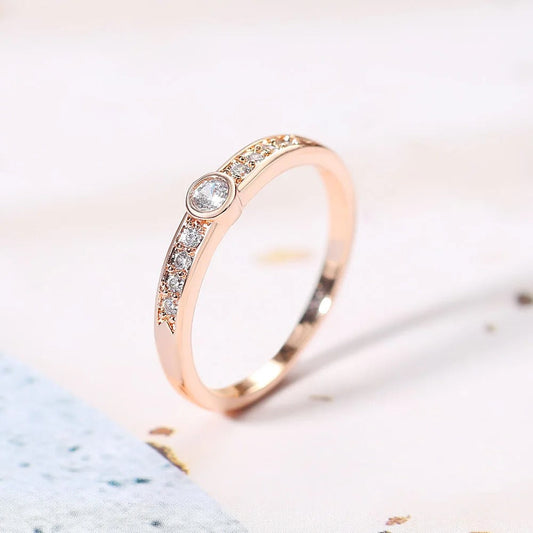 Rose Gold Center Round Stone & Paved Sparkling Ring-Ariette Jewelry