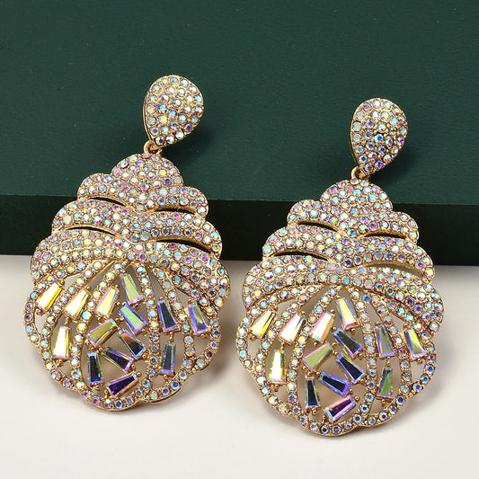 Gold Vintage Seashell Shaped Crystal Earrings-Ariette Jewelry