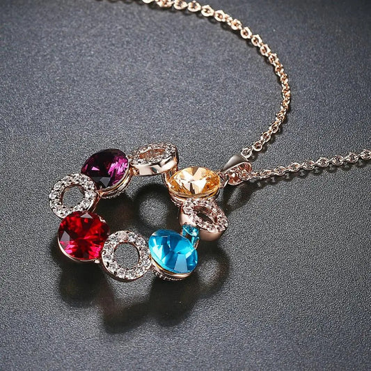 Rose Gold Colorful Crystal Circle Pendant Necklace-Ariette Jewelry