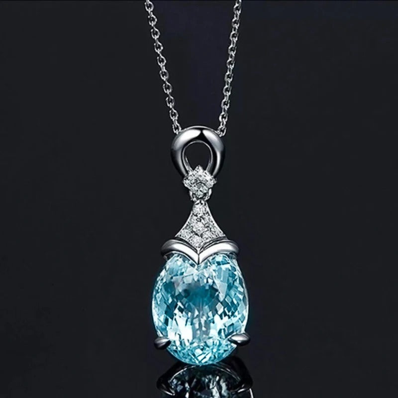 Vintage Silver Aqua Crystal Necklace-Ariette Jewelry