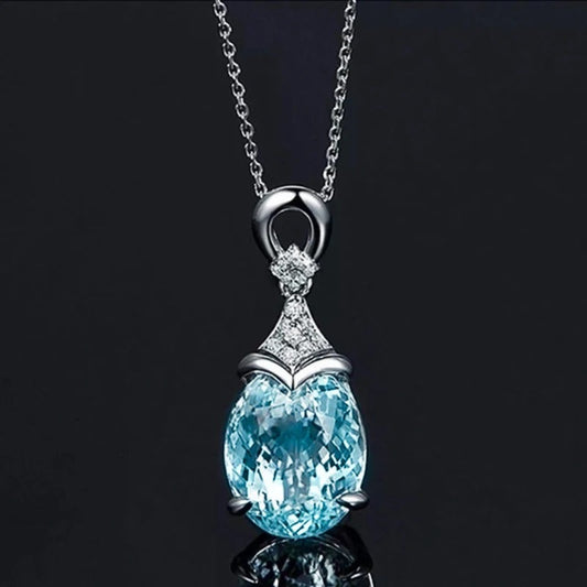 Vintage Silver Aqua Crystal Necklace-Ariette Jewelry
