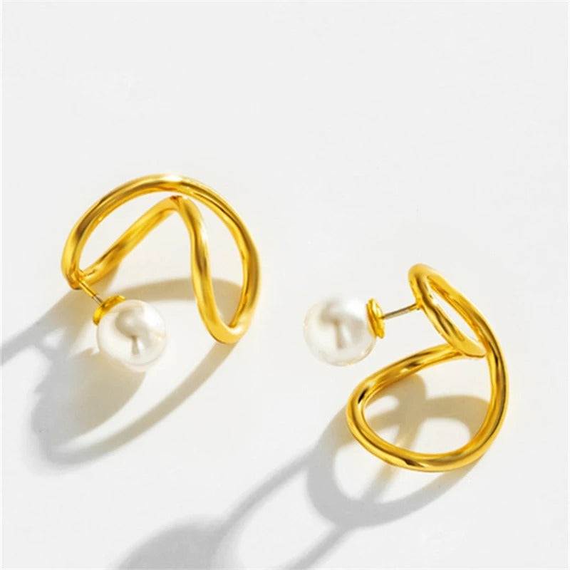 Vintage Gold Pearl Swirl Earrings-Ariette Jewelry