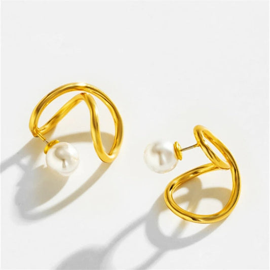 Vintage Gold Pearl Swirl Earrings-Ariette Jewelry