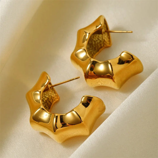 Vintage Chunky Gold Bamboo Shape Stud Earrings-Ariette Jewelry