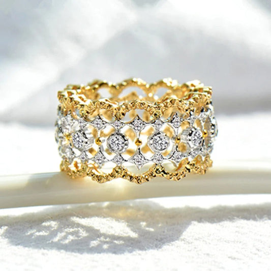 Vintage Two Tone Sparkling Circle Band Ring-Ariette Jewelry