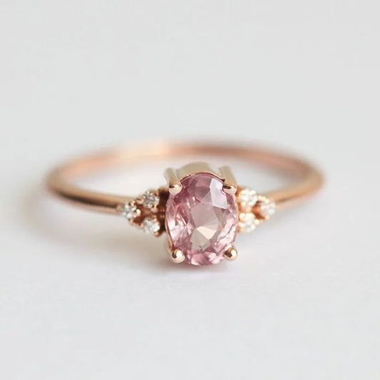 Vintage Pink Oval Stone Rose Gold Ring-Ariette Jewelry