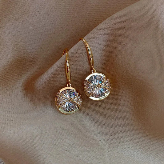 Gold Round Sparkle Drop Earrings-Ariette Jewelry