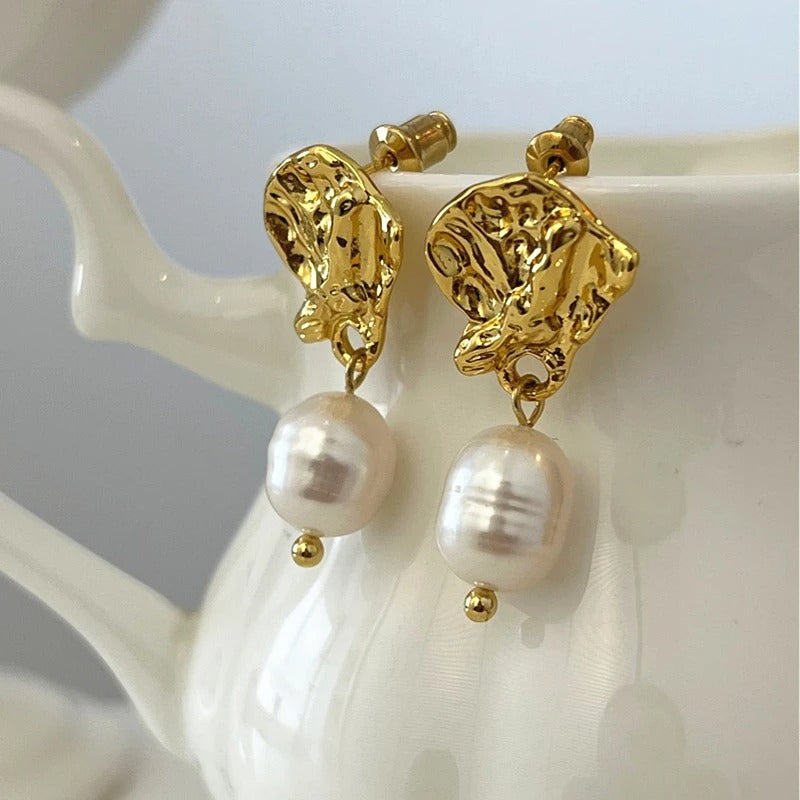 Gold Ear Cuff Pearl Drop Earrings-Ariette Jewelry