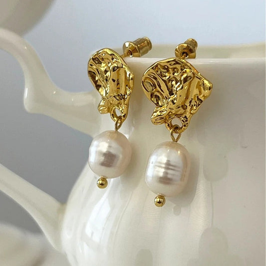 Gold Ear Cuff Pearl Drop Earrings-Ariette Jewelry