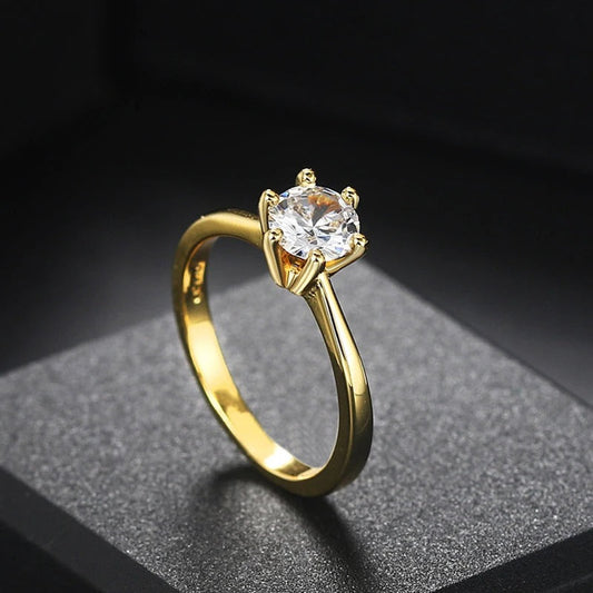 Timeless Gold Solitaire Round Center Ring-Ariette Jewelry