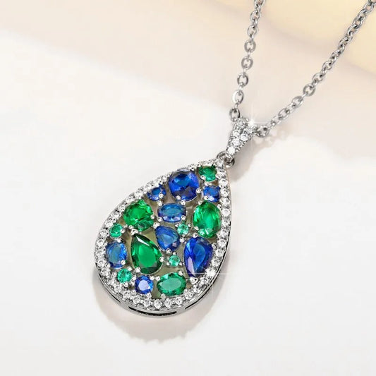 Silver Green & Blue Gemstone Necklace-Ariette Jewelry