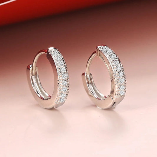 Silver Pav�� Antique Charm Hoop Earrings-Ariette Jewelry