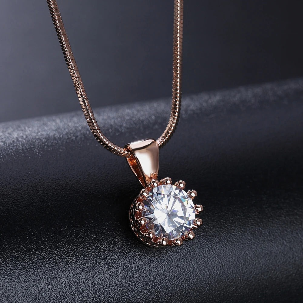 Rose Gold Classic Round Cut Pendant Necklace-Ariette Jewelry