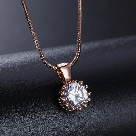 Rose Gold Classic Round Cut Pendant Necklace-Ariette Jewelry