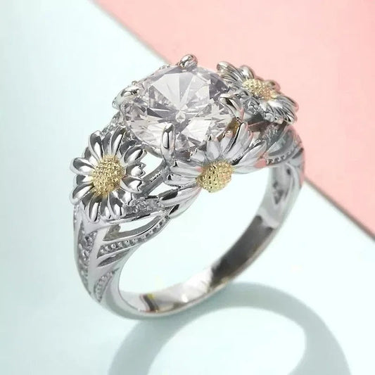 Vintage Yellow Sunflower & Silver Ring-Ariette Jewelry