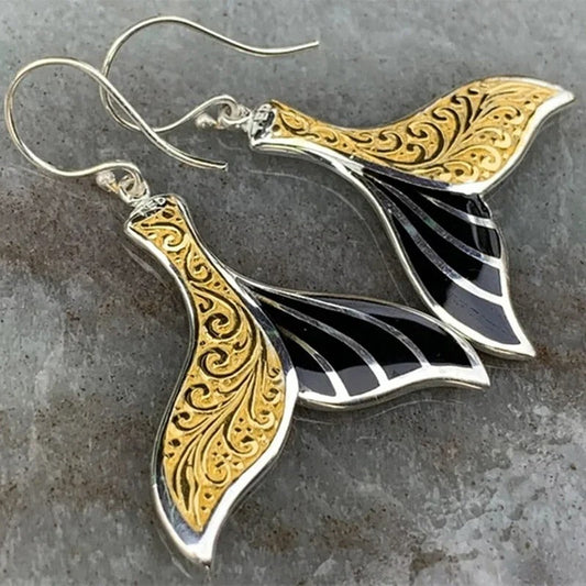 Vintage Two-tone Fishtail Earrings-Ariette Jewelry