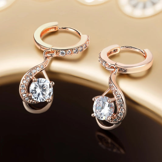 Rose Gold Crystal & Swirl Drop Earrings-Ariette Jewelry