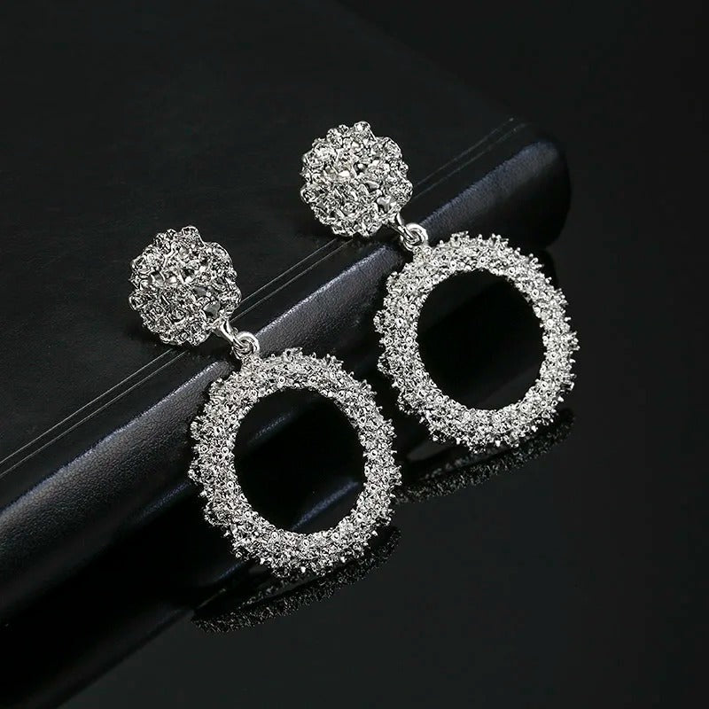Vintage Silver Big Round Dangle Earrings-Ariette Jewelry