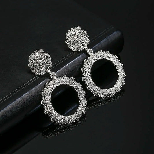 Vintage Silver Big Round Dangle Earrings-Ariette Jewelry