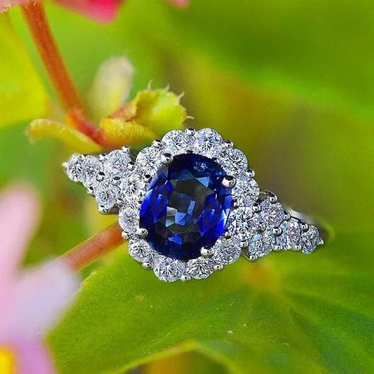 Vintage Silver Blue Oval Stone Ring-Ariette Jewelry
