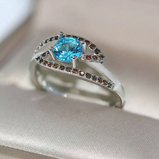 Vintage Silver Blue Gem & Brown Crystal Ring-Ariette Jewelry