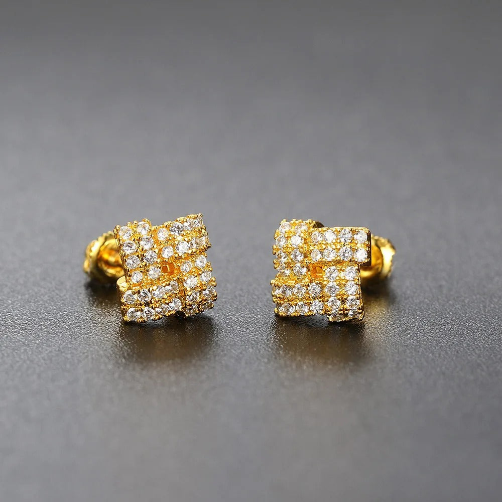 Vintage Gold Square Zircon Crystal Earrings-Ariette Jewelry