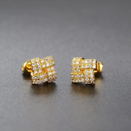 Vintage Gold Square Zircon Crystal Earrings-Ariette Jewelry