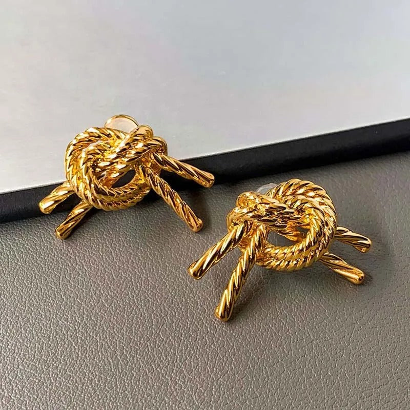 Vintage Gold Knotted Rope Design Earrings-Ariette Jewelry